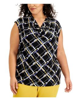 Plus Size Printed Cowl-Neck Top