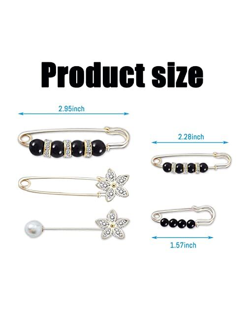 Sonloka 5 Pcs Fashion Pearl Brooch,Sweater Shawl Clip Double Faux Pearl Brooches Waist Pants Extender Safety Pins…