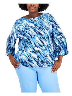 Plus Size Printed Bell-Sleeve Top