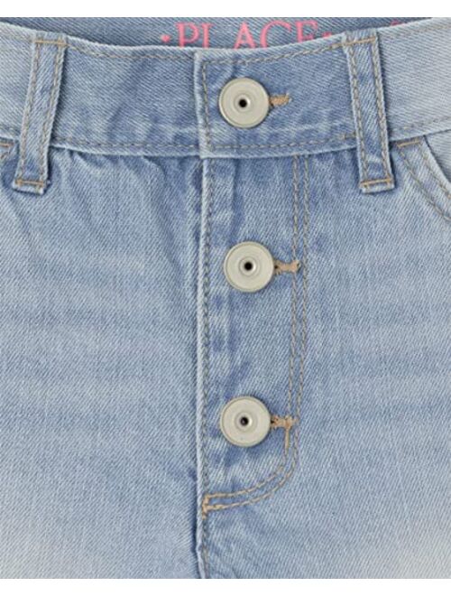 The Children's Place Girls High Waist Button Front Denim Shortie Shorts