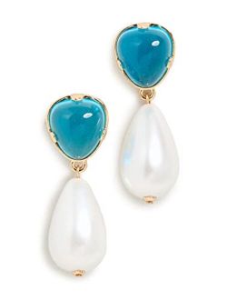 Kenneth Jay Lane Women's Gold Aqua Top with Pearl Drop Post Earrings