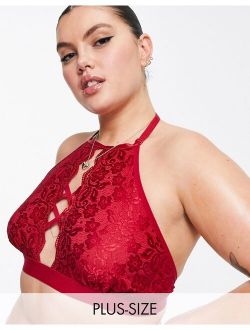 Yours lace halter neck bralette in red