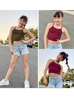 Girl's Cami Racerback Tank Tops Ribbed Knit Crop Tops 2-Pack Camisole