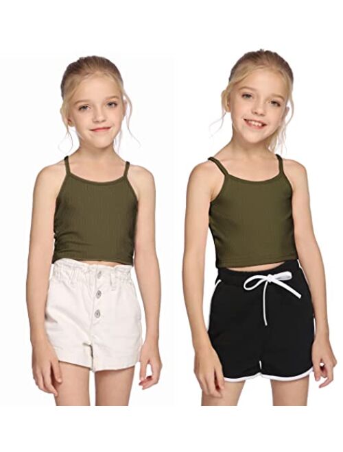 Arshiner Girl's Cami Racerback Tank Tops Ribbed Knit Crop Tops 2-Pack Camisole