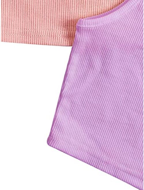Romwe Girl's 2 Pack Sleeveless Ribbed Tank Tops Kids Button Up Crop Tops T Shirt