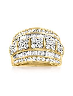 2.00 ct. t.w. Round and Baguette Diamond Multi-Row Ring in 14kt Yellow Gold