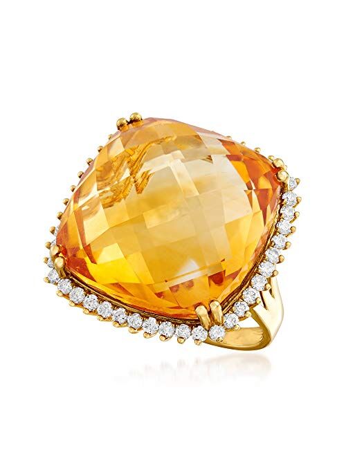 Ross-Simons 25.00 Carat Citrine and .80 ct. t.w. Diamond Ring in 14kt Yellow Gold
