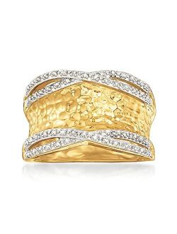 0.13 ct. t.w. Diamond Hammered Ring in 18kt Gold Over Sterling