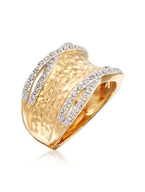 Ross-Simons 0.13 ct. t.w. Diamond Hammered Ring in 18kt Gold Over Sterling