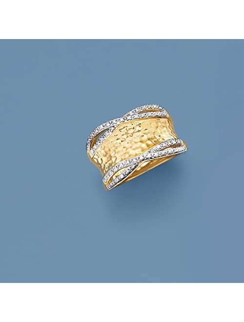 Ross-Simons 0.13 ct. t.w. Diamond Hammered Ring in 18kt Gold Over Sterling