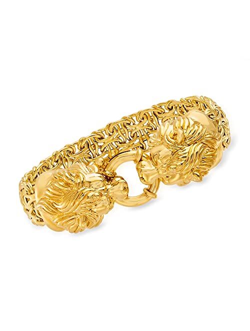 Ross-Simons Italian 14kt Yellow Gold Double Lion Head Byzantine Bracelet
