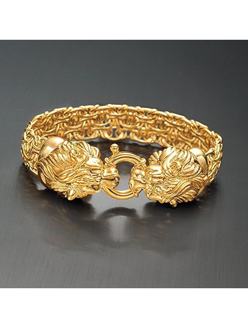 Ross-Simons Italian 14kt Yellow Gold Double Lion Head Byzantine Bracelet