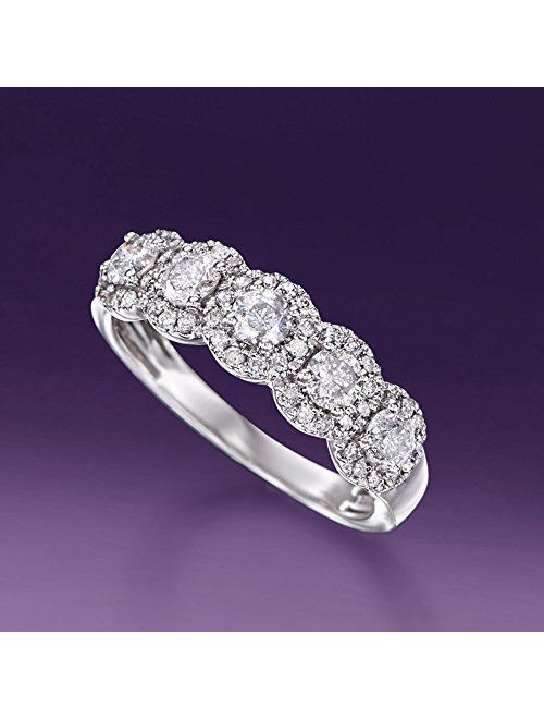 Ross-Simons 1.00 ct. t.w. Diamond 5-Stone Halo Ring in 14kt White Gold