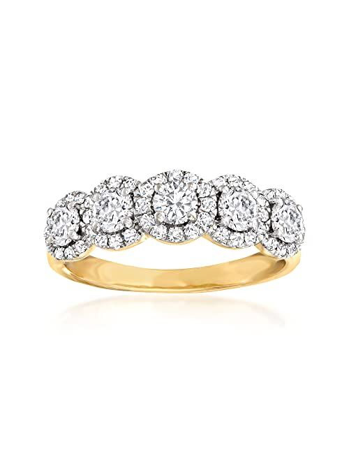 Ross-Simons 1.00 ct. t.w. Diamond 5-Stone Halo Ring in 14kt Yellow Gold