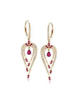 0.50 ct. t.w. Ruby and .49 ct. t.w. Diamond Drop Earrings in 14kt Yellow Gold