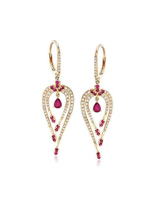 Ross-Simons 0.50 ct. t.w. Ruby and .49 ct. t.w. Diamond Drop Earrings in 14kt Yellow Gold