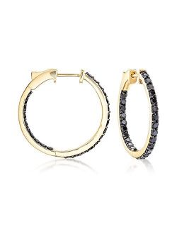 2.00 ct. t.w. Black Diamond Inside-Outside Hoop Earrings in 14kt Yellow Gold