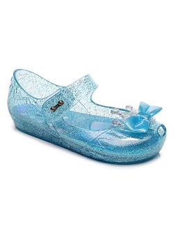 Generic Girls Jelly Shoes Toddler Princess Dress Sandals for Cosplay Blue Clear Glitter Jelly Flats Size 9 with Bow/Crown
