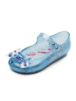 Girls Dress Shoes Toddler Cosplay Clear Sparkle Jelly Sandals with Bow Mary Jane Flats