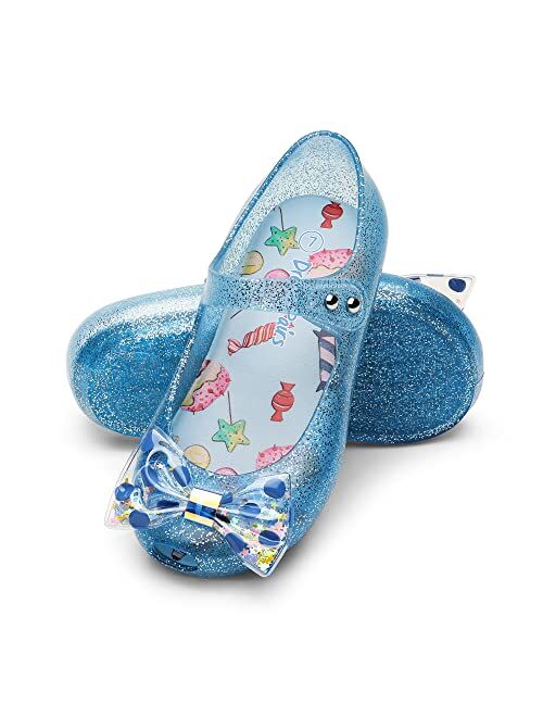 DREAM PAIRS Girls Dress Shoes Toddler Cosplay Clear Sparkle Jelly Sandals with Bow Mary Jane Flats