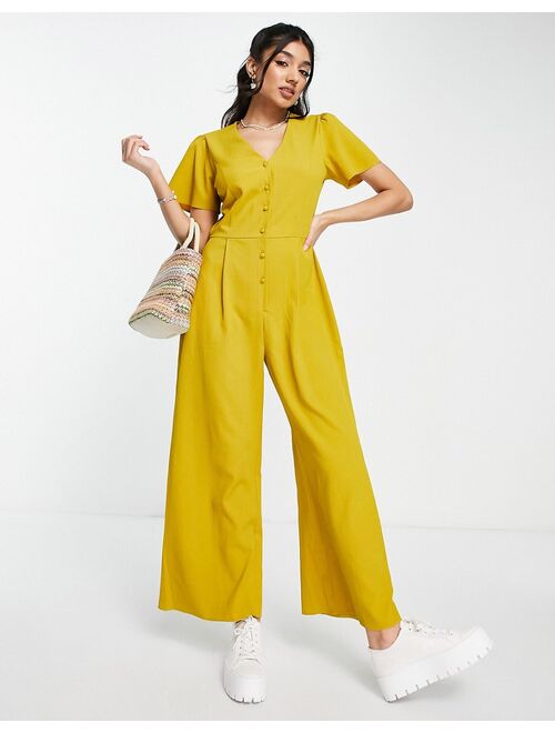 ASOS DESIGN short sleeve tea culotte jumpsuit in mustard