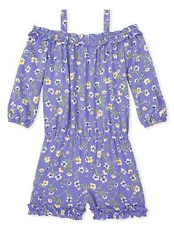 girls The Children's Place Girls Floral Off Shoulder Ruffle Romper