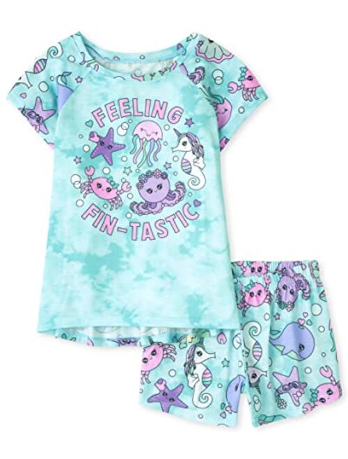 The Children's Place Girls Sleeve Top and Shorts 2 Piece Pajama Sets