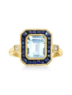 2.00 Carat Aquamarine and 1.60 ct. t.w. Sapphire Ring With .12 ct. t.w. Diamonds in 14kt Yellow Gold