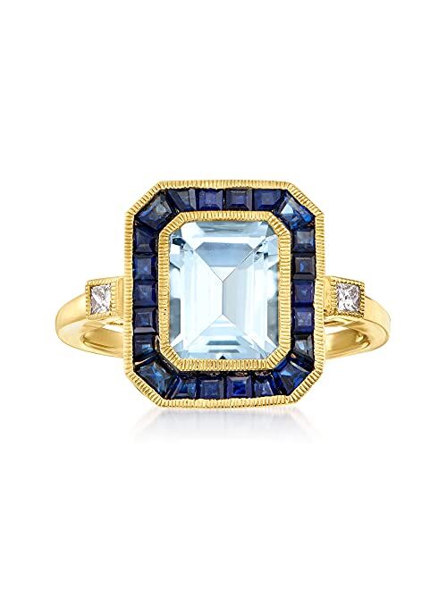 Ross-Simons 2.00 Carat Aquamarine and 1.60 ct. t.w. Sapphire Ring With .12 ct. t.w. Diamonds in 14kt Yellow Gold