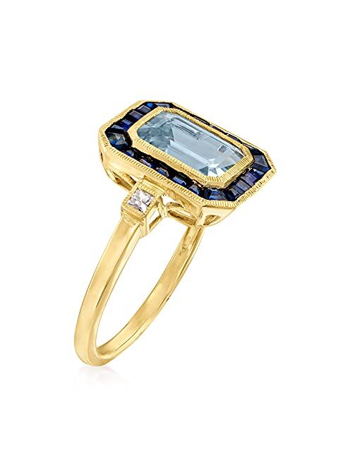 Ross-Simons 2.00 Carat Aquamarine and 1.60 ct. t.w. Sapphire Ring With .12 ct. t.w. Diamonds in 14kt Yellow Gold