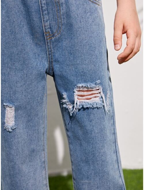 SHEIN Boys Ripped Detail Straight Jeans