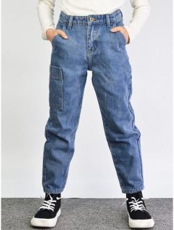 Boys Letter Patched Detail Straight Jeans