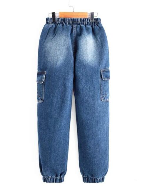 Shein Boys Ripped Flap Pocket Regular Fit Side Cargo Jeans