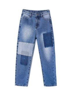 Boys Colorblock Bleach Wash Tapered Jeans