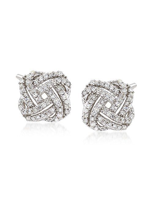 Ross-Simons 0.33 ct. t.w. Diamond Squared Love Knot Stud Earrings in 14kt White Gold