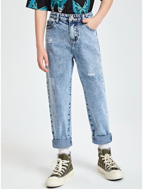Shein Boys Ripped Frayed Tapered Jeans