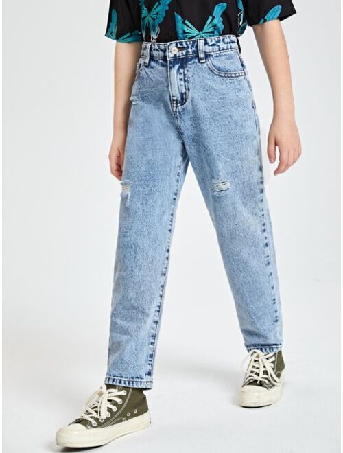 Shein Boys Ripped Frayed Tapered Jeans