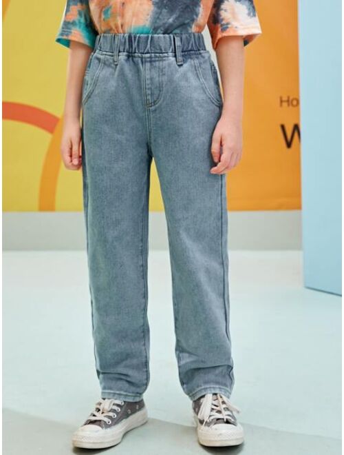 SHEIN Boys Contrast Panel Straight Leg Jeans