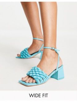 Wide Fit Got This block heeled sandals with woven detail in blue