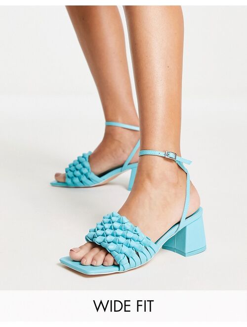 Public Desire Wide Fit Got This block heeled sandals with woven detail in blue