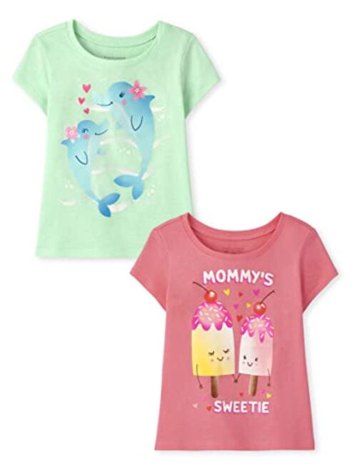 The Children's Place Baby Toddler Girls Short Sleeve Graphic T-Shirt 2-Pack