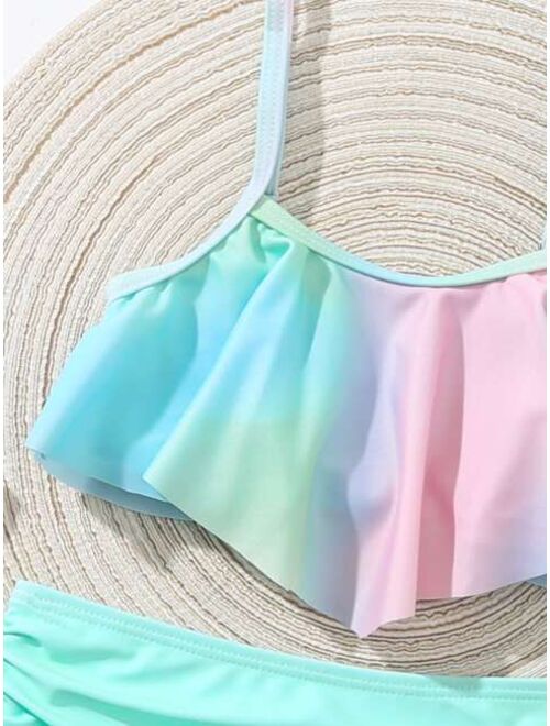 Shein Toddler Girls Random Ombre Ruffle Trim Bikini Swimsuit