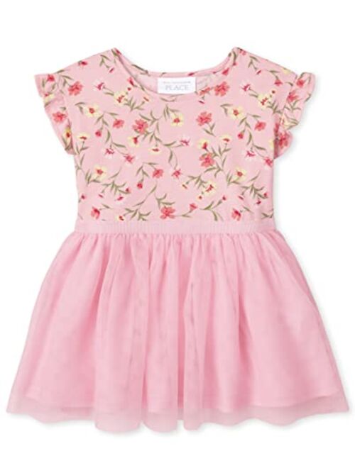 The Children's Place Baby and Toddler Girls Floral Knit to Woven Dress