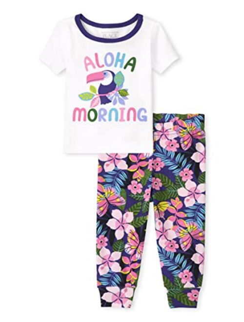 The Children's Place Baby Toddler Girls Short Sleeve Top and Pants Snug Fit 100% Cotton 2 Piece Pajama Sets