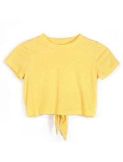 QianSiLi Girls Shirts Short Sleeves, Summer Crop Tops, Premium Knot Tee Shirt