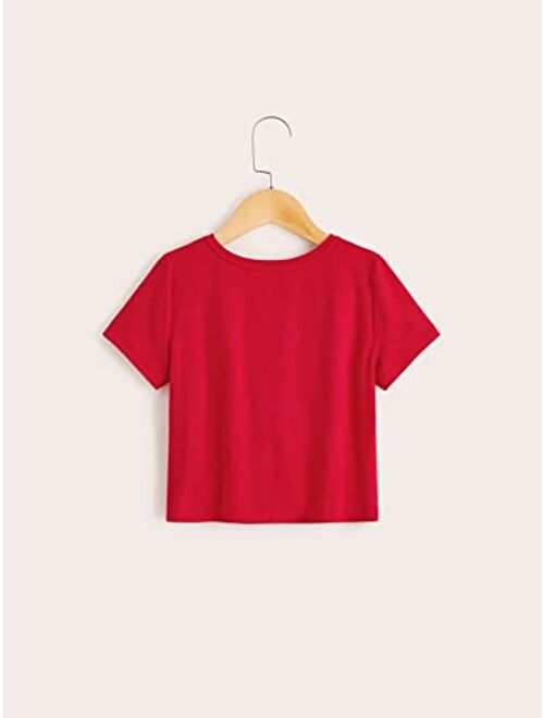 Milumia Girl's Casual Twist Hem Short Sleeve Round Neck Crop Top Tee Shirt