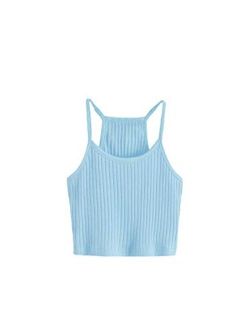 Girl's Ribbed Knit Camisole Sleeveless Racerback Crop Cami Tank Tops