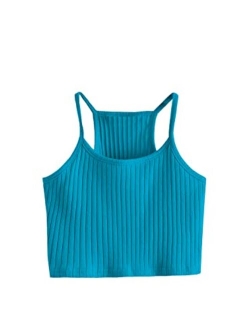 Girl's Ribbed Knit Camisole Sleeveless Racerback Crop Cami Tank Tops