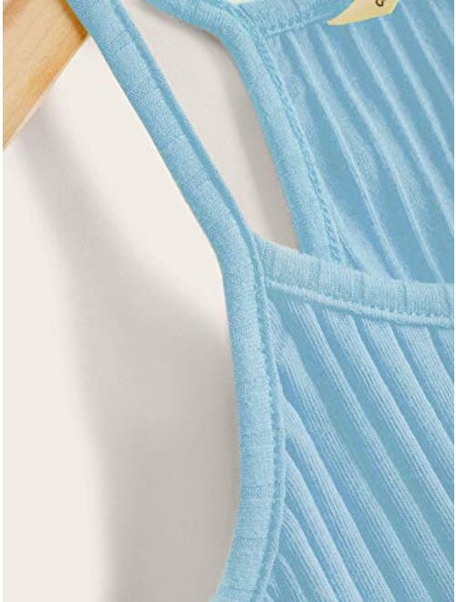 Romwe Girl's Ribbed Knit Camisole Sleeveless Racerback Crop Cami Tank Tops