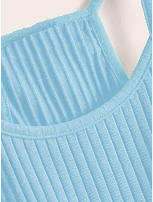Romwe Girl's Ribbed Knit Camisole Sleeveless Racerback Crop Cami Tank Tops